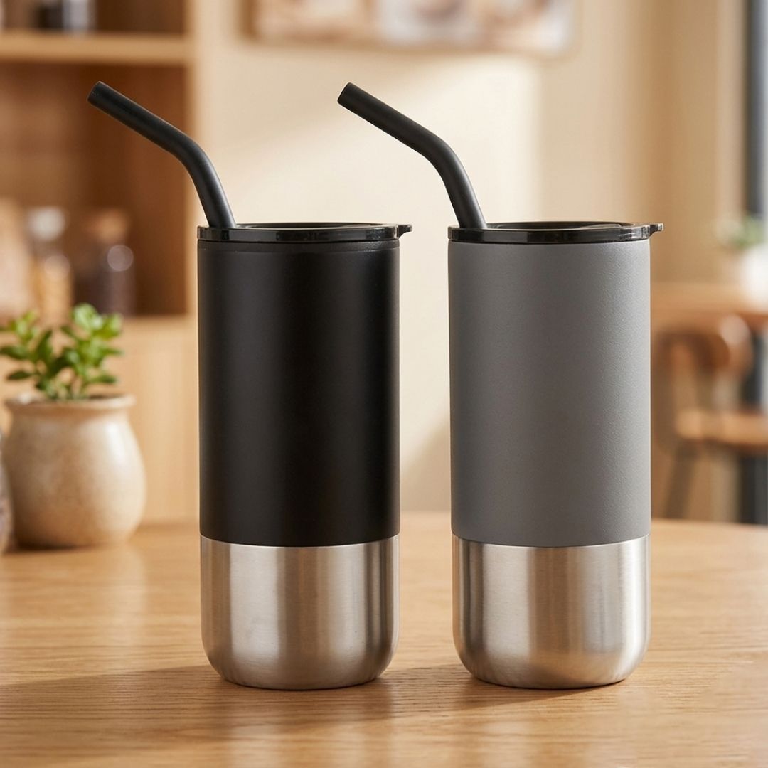 Dual Finish Stainless Steel Tumbler with Straw
